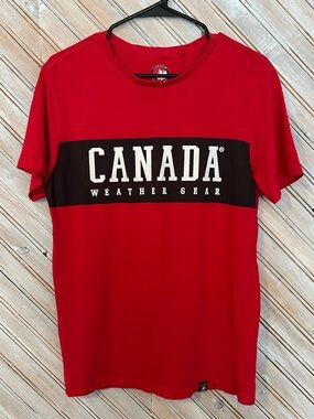 Canada Weather Gear Short Sleeve Crew Tee Shirt Red & Black Activewear